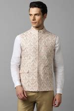 Buy Men Cream Print Slim Fit Party Nehru Jacket Online - 954211 | Louis ...