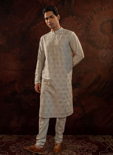 Powder Blue Embroidered Kurta Set – Darshika Menswear