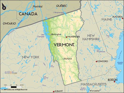 Geographical Map of Vermont and Vermont Geographical Maps