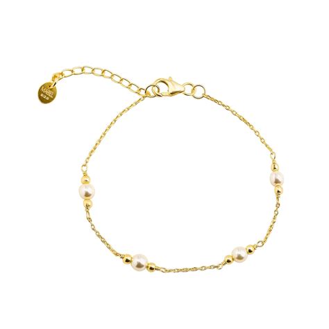 MABEL 925 Sterling Silver, 18 Kt Gold Plated Pearl String bracelet ...
