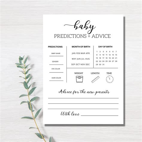 Baby Predictions and Advice Cards, Baby Shower Games, Baby Shower ...