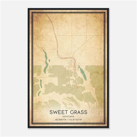 Vintage Sweet Grass Montana Map Poster, Sweet Grass MT City Road Wall ...