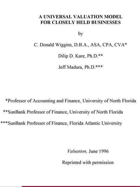 A UNIVERSAL VALUATION MODEL FOR CLOSELY HELD BUSINESSES - Download E ...