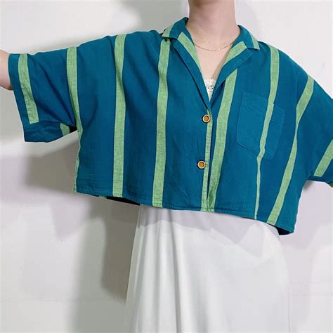 green stripe short sleeves shirt | LEMON