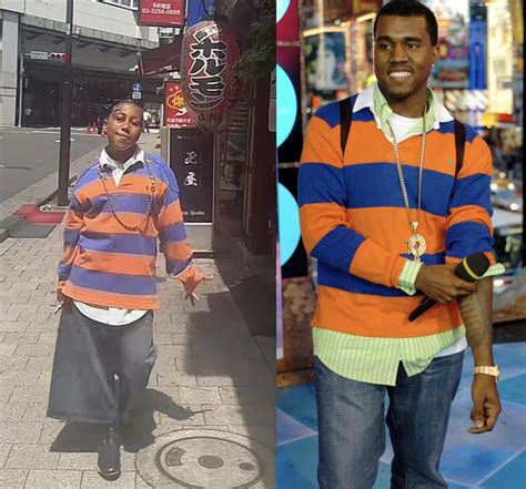 North wearing Kanye’s iconic 2004 striped polo outfit in recent tiktok ...