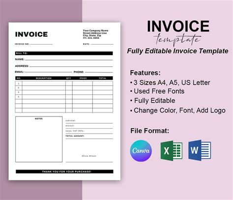 Buy Invoice Template Canva, PDF, Word, Business Invoice, Invoice Word ...