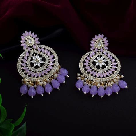 Light Purple Color Kundan Earrings – FemNari
