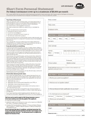 Fillable Online Short Form Personal Statement - Plum Fax Email Print ...