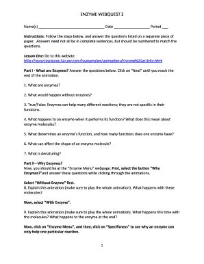 Enzyme Webquest 2 - Fill Out, Sign & Share Online | pdfFiller