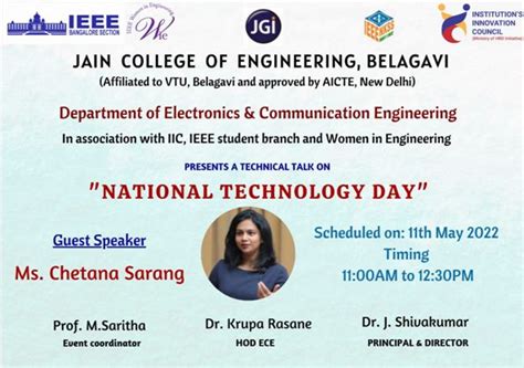 A technical talk on National Technology Day – JCE | Jain College of ...