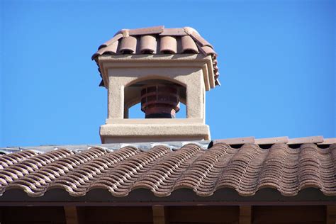 Mission Style Stucco Chimney Crown with Spanish Tile Format