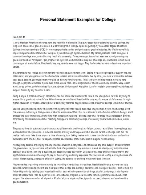 Personal Statement Examples For College | PDF