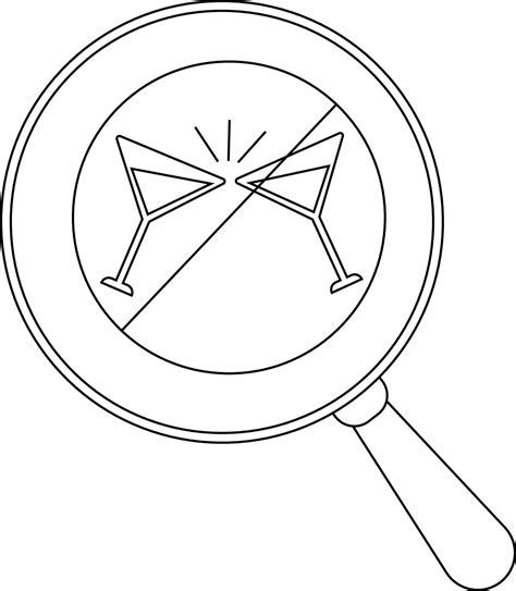 Magnifying glass view crossed martini glasses prohibition symbol ...