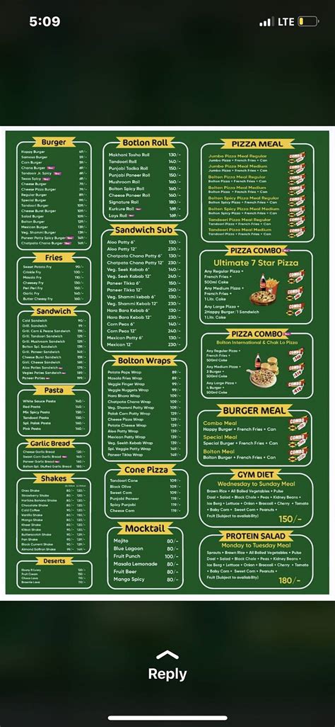 Menu at Bolton Pizza & Burger - Best Pizza Restaurant in Mudki, Best ...