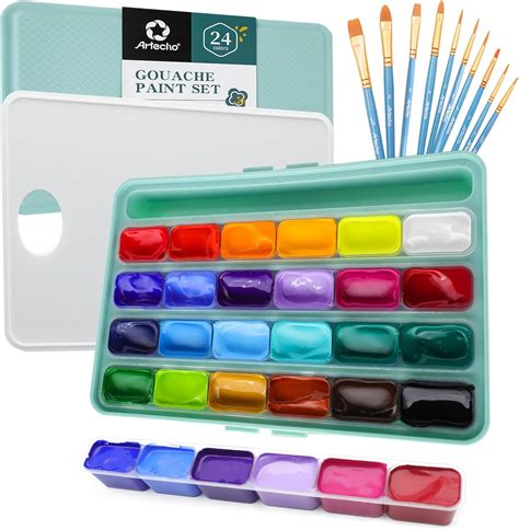 Amazon.com: Artecho Gouache Paint Set, 24 Colors (30ml/1oz) with 10 ...
