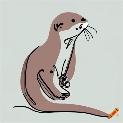 One line drawing of otters holding hands