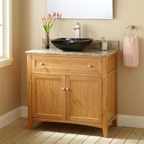 36" Narrow Depth Halifax Bamboo Vessel Sink Vanity | Small bathroom ...