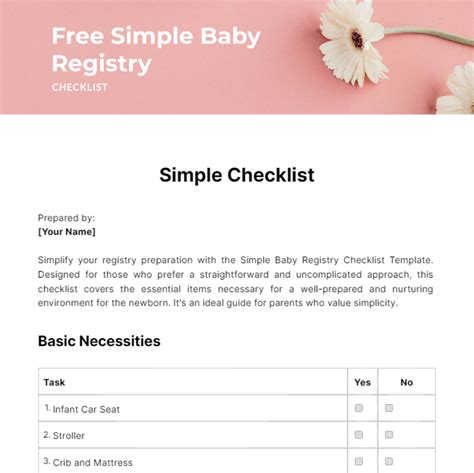Free Simple Baby Registry Checklist Template to Edit Online