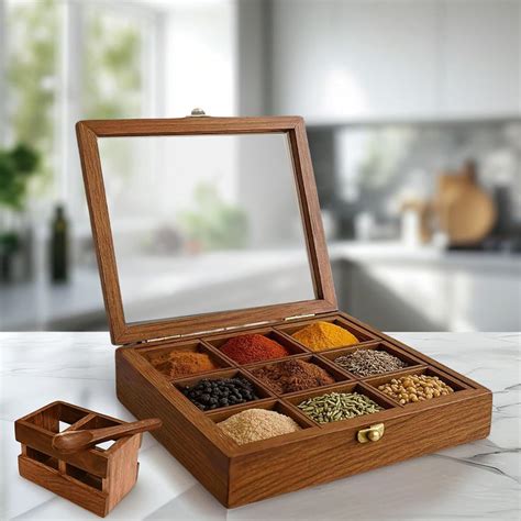 Buy Leaf & FEATHER™ Premium Wooden Spice Box with Cutlery Holder ...