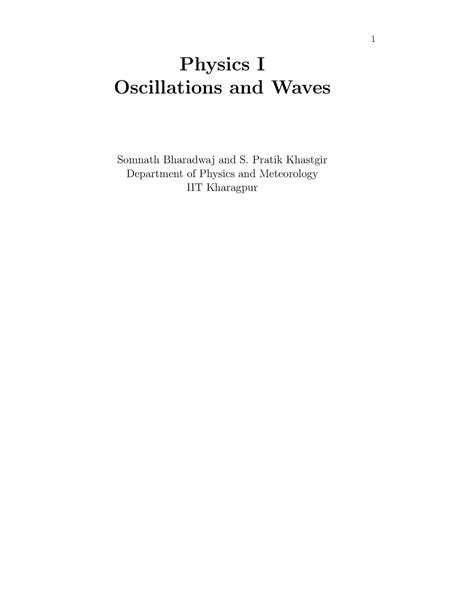 Waves and Oscillations - 1 Physics I Oscillations and Waves Somnath ...