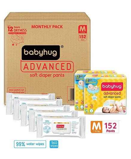 Buy Babyhug Advanced Pant Style Diapers Medium Monthly Box Pack - 152 ...