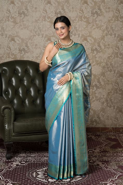 Blue Tissue Silk Kanjivaram Saree – Hastakala