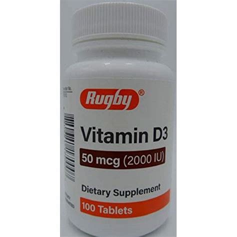 Rugby Vitamin D3 50 MCG (2000IU) 100 Tabs, Pack of 2 - Walmart.com