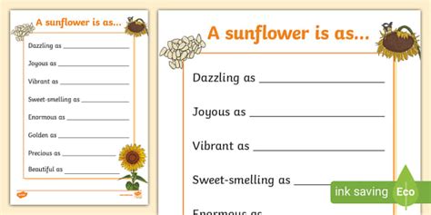 Sunflowers Simile Poem Template (teacher made) - Twinkl