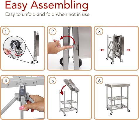 Buy Origami Stainless Steel Cart on Wheels, 3-Tier Foldable Rolling Cart Made of Commercial ...
