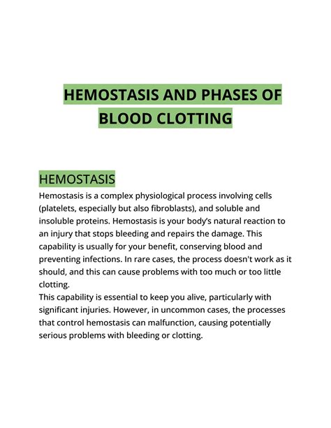 SOLUTION: Hemostasis and phases of blood clotting - Studypool