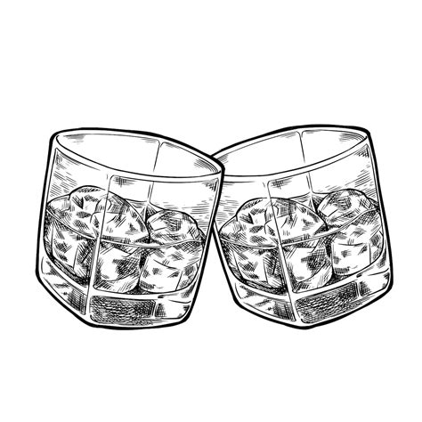 Premium Vector | Glass of whiskey with ice Ink sketch isolated on white ...