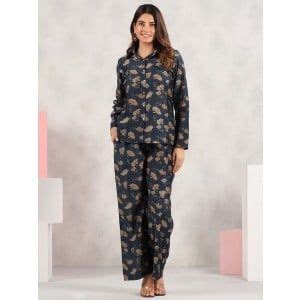 Buy Blue Printed Silk Blend Co-ord Set - Set of 2 | SC-9843-Blue/BIRA9 ...