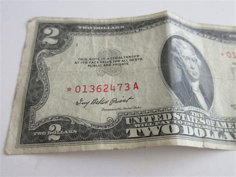 1953 Two Dollar Bill Red Star and Seal US Paper Currency Low Number ...