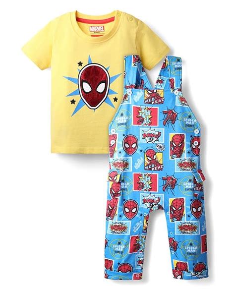 Babyhug Marvel Single Jersey Knit Dungaree & Half Sleeves Inner Tee ...