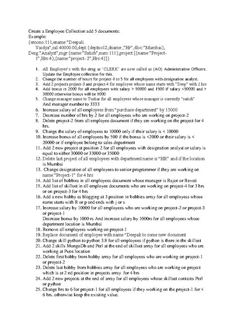 Mongodb assignment update 30 questions with. - Create a Employee ...