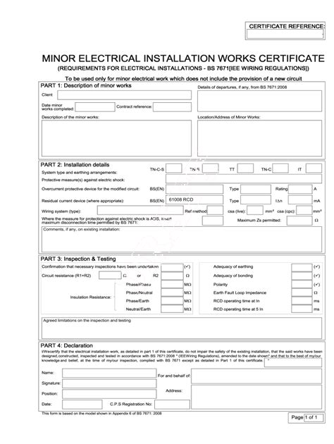 Image result for Electrical Installation Certificate Example