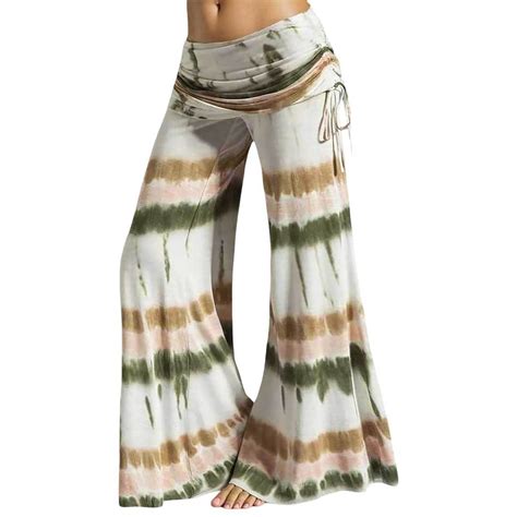 Bibifish Womens Pastel Tie-Dye Wide-Leg Pants Ruched Waist Drawstring ...