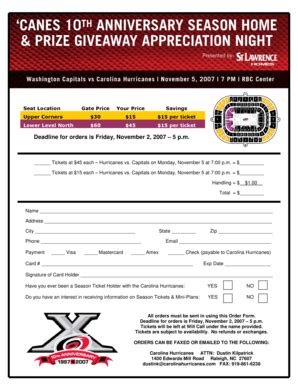 Fillable Online Order Form - Carolina Hurricanes Fax Email Print ...