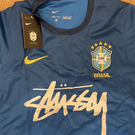 Stussy Brazil football shirt jersey blue - brand new... - Depop