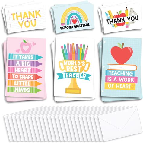 Amazon.com : 24 Colorful Teacher Thank You Cards From Student - Teacher ...