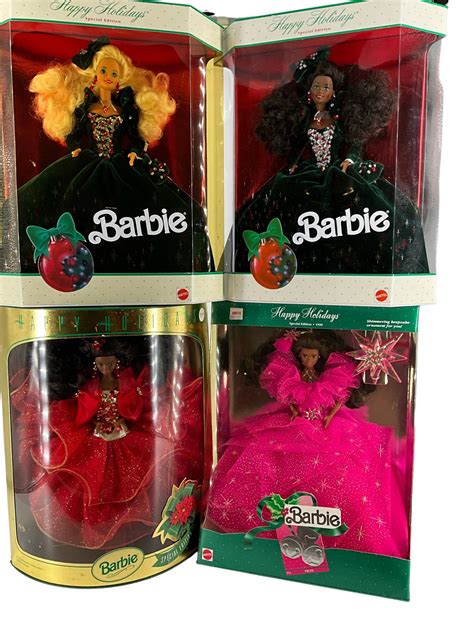 Lot - (4) 1990's Happy Holidays Special Edition Barbies including ...