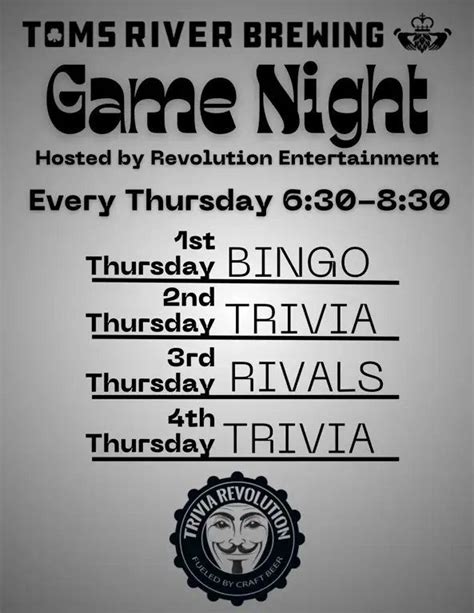 Game Night every Thurday at Toms River Brewing, 1540 Rt 37 W Toms River ...