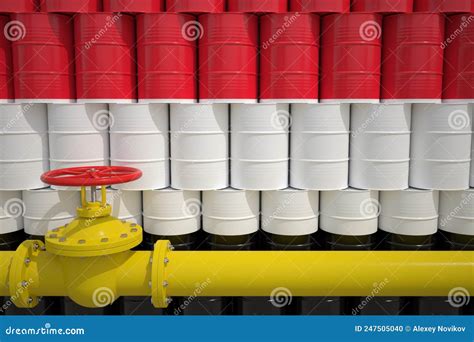 Gas Pipe and Barrels with Petrochemicals with Flag of Yemen. Petroleum Industry Related 3d ...
