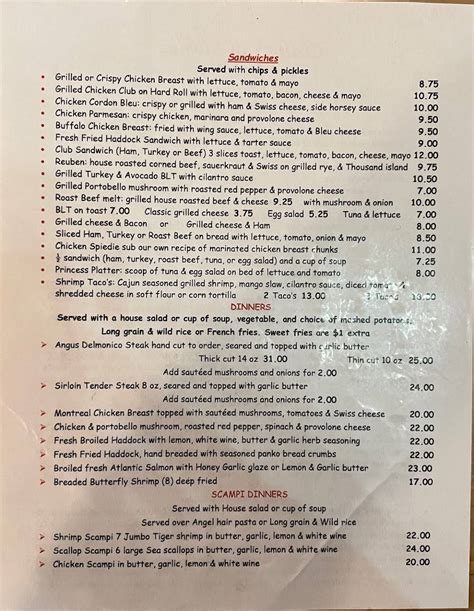 Menu at Club 55, Sidney