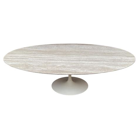 Mid Century Modern Oval Travertine Marble Cocktail Table by Saarinen ...