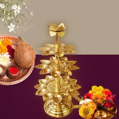 Shrinika Traditional Indian Brass Aarti Diya Stand Set with 28 Lamps ...