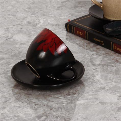 Buy Home Centre Dahlia Cup and Saucer - Black Online at Low Prices in ...
