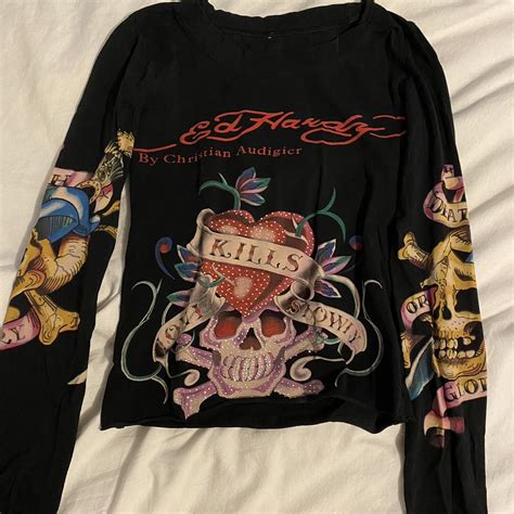 Ed Hardy 'love kills slowly' long sleeve top... - Depop