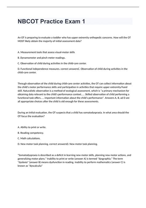 NBCOT Practice Exam 1 2023 WITH VERIFIED ANSWERS - NBCOT PR - Stuvia US