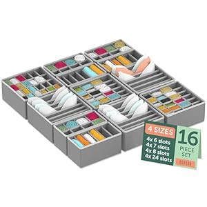 Dresser Organizer, [16 Pk] Gray Fabric Dresser Drawer Organizers (4 ...